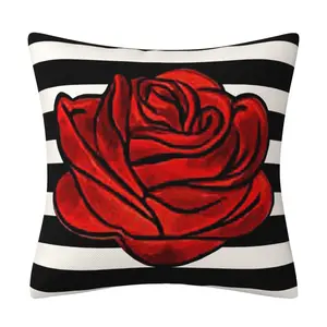 批发新设计情人节用品亚麻爱心红玫瑰装饰家居枕套
