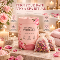 Teh Mandi Herbal Alami Berlabel Pribadi OEM, Kantong Teh Mandi Bunga Mawar Lavender Chamomile untuk Spa di Rumah