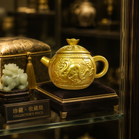 Théière en laiton poli en forme de gourde Dragon avec couvercle rotatif à 360 degrés et bouton en forme de lingot, Feng Shui Chinois Interactif Anti-stress