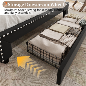 <span class=keywords><strong>Letto</strong></span> Moderno Imbottito Nero con Luci LED, Cassetti Contenitore e Mensola sulla <span class=keywords><strong>Testiera</strong></span> per Camera da <span class=keywords><strong>Letto</strong></span> - Product Image 5