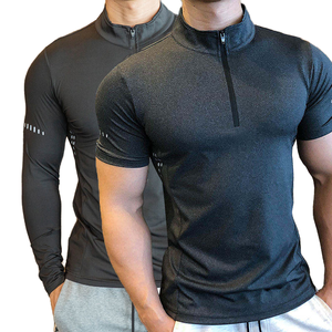 Haut de compression pour homme imprimé sur mesure, col montant zippé, tricoté, sportif, séchage rapide, respirant, polyester/coton, coupe ajustée, 180 - Product Image 2