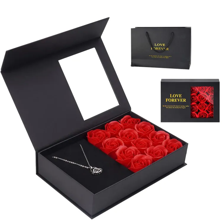 Hadiah hari ibu 2024 kotak mawar asli yang diawetkan dengan kalung untuk Hari Ibu Hari valentine ulang tahun