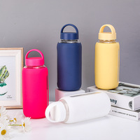 Botella de Agua Ecológica de Vidrio Borosilicato de 800 ml con Funda de Silicona, Botella Reutilizable para Gimnasio, Deportes, Viajes, Senderismo