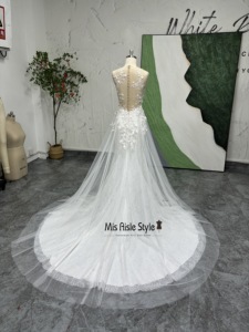 Cổ điển Vỏ ảo giác ren chapel Train tầng Chiều dài váy cưới - Product Image 2