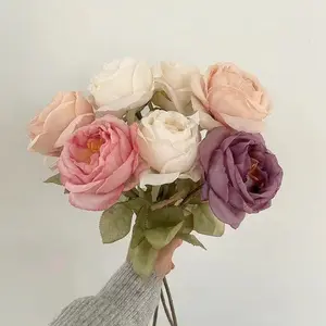 हॉट सेलिंग आर्टिफिकल असली टच गुलाब फूल शादी या घर की सजावट के लिए पुराने जले हुए गुलाब