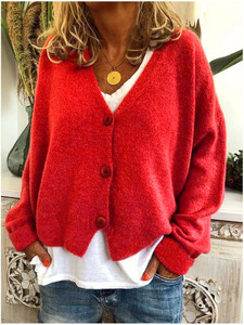 Herbst-Winter-Cardigan für Damen mit V-Ausschnitt, Locker Geschnittener Pullover mit Knopfleiste, Überschnittene Schultern, 3-Knopf-Design, Lässiger, Gemütlicher, Weicher Strickmantel - Product Image 2