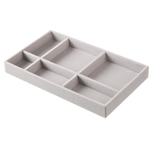 Velvet Jewelry Storage Box Gray 1 Layer Desktop Organizer For Rings <b>Earrings</b> Necklaces Jewelry Display <b>Case</b> - Product Image 5