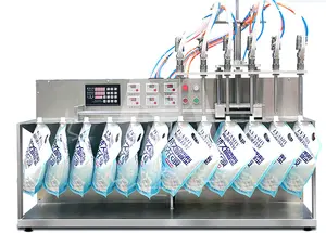 अर्ध स्वचालित मैनुअल स्टैंडअप पेय बैग तरल डिटर्जेंट रस बच्चे को खाना टोंटी थैली भरने की मशीन