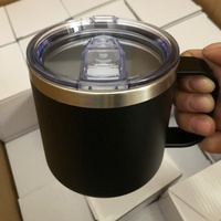 Mug à poignée de 14 oz avec couvercle, 16 couleurs en stock, en acier inoxydable thermolaqué, tasse à café pour le camping, les voyages, le bureau, cadeau, vente en gros