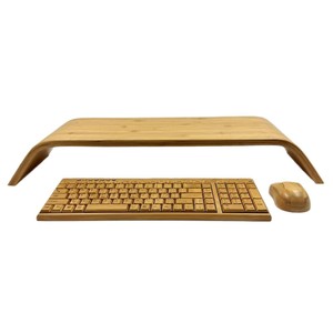 Support d'écran en bambou 67,5x20x10,5 cm, support de bureau pour ordinateurs portables, espace de travail à domicile - Product Image 1