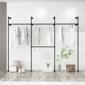 Rak pakaian pipa industri rak baju pipa tingkat komersial Modern rak penyimpanan lemari terpasang di dinding pakaian gantung
