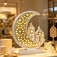 Lampe décorative en bois en forme de mosquée à croissant doré découpé, avec bande LED, alimentée par piles, ornement de table et de bureau