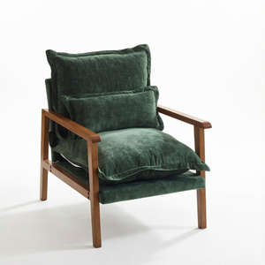 Sillón Moderno de Madera Maciza Ecológica, Tapizado, de Perfil Bajo, Asiento Individual para Sala de Estar, Dormitorio o Apartamento - Product Image 1