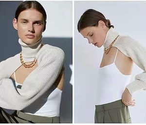 2026 Nieuwe sexy gebreide armwarmers voor dames, trui met hoge kraag en lange pofmouwen - Product Image 6