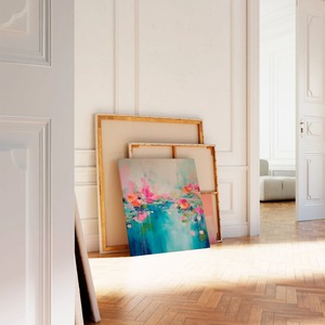 Quadro Moderno Colorato con Cornice, Arte Astratta 3D Testurizzata Dipinta a Mano, Decorazione per Soggiorno, Dipinto su Tela Rosa e <span class=keywords><strong>Verde</strong></span> <span class=keywords><strong>Acqua</strong></span> - Product Image 4