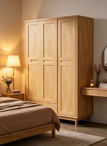 Scandinavian Wooden <b>Wardrobe</b> Shaker Doors Hinged Solid Wood Freestanding Modern Bedroom Furniture 1 Drawer - Product Image 3