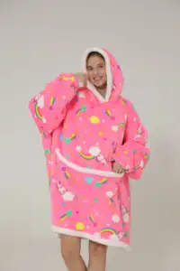 Jersey con estampado de cartón de gran tamaño, conjuntos de pijama con capucha de gran tamaño, manta con capucha para mujer con mangas completas
