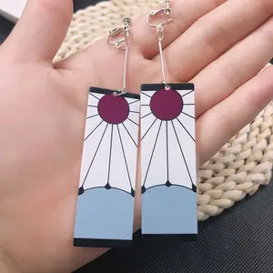 Hot Tanjiro Drop Earrings Trendy Acrylic Rectangle Shaped Japan Cartoon Anime Demon Slayer Fashion Jewelry