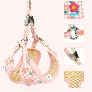 可愛い花のボウノット子犬ベストハーネスリーシュセット小型中型犬用ポリエステルブレイクアウェイクイックリリースChihuahuas Pug Yorkies - Product Image 3