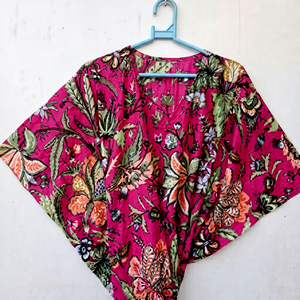 Kaftan en coton pour femme, imprimé floral, sans manches, robe longue en viscose et polyester, tenue décontractée d'été, tissu doux tissé, lavage à la main - Product Image 1