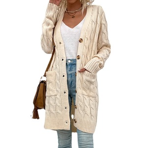 <span class=keywords><strong>Cardigan</strong></span> Long pour femmes, chandail en Polyester, boutons en tricot, Style pull, Design coréen, grande taille - Product Image 5