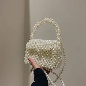 Handgemaakte Geweven Kralen Parel Tassen Voor Vrouwen Nieuwe Mode Niche Design Enkele Schouder Messenger Bag Voor Vrouwen