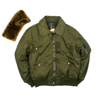 Blouson d'hiver pour homme avec col en fourrure de laine amovible, blouson aviateur vintage rembourré et chaud, vert olive