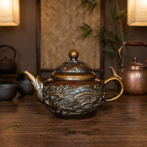 Oriental Metal Tea <b>Pot</b> With Dragon Design And <b>Lid</b> For Traditional Tea Serving - Product Image 2