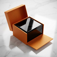 Boîte cadeau en cuir texturé orange exquis avec logo personnalisé, finition brillante, pour emballage de bijoux pour les fêtes