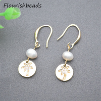 Accessoires de boucles d'oreilles couleur sans Nickel reste plaqué or CZ Pave perles naturelles arbre de coco charmes pour la fabrication de bijoux de bricolage