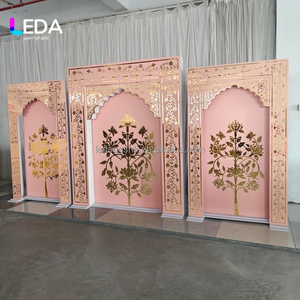 LEDA Ensemble de toile de fond arquée en acrylique rose doré style indien, motif floral et arbre découpé, pour mariage, Mehndi, événement, décoration de fond, taille standard - Product Image 2