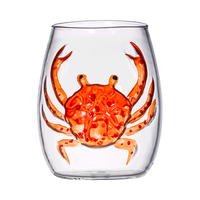 Vaso de Vidrio Creativo con Relieve 3D de Animales Marinos, Tema Oceánico, Ballena, Tiburón, Pulpo, Vaso sin Tallo para Vino, Agua, Jugo