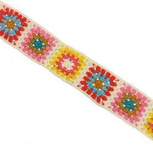 Passamaneria in pizzo <span class=keywords><strong>all</strong></span>'<span class=keywords><strong>uncinetto</strong></span> solubile in acqua, Nastro <span class=keywords><strong>all</strong></span>'<span class=keywords><strong>uncinetto</strong></span> etnico a quadrati granny, Pizzo ricamato personalizzato per abbigliamento - Product Image 3