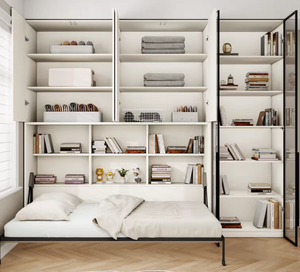 <span class=keywords><strong>Lit</strong></span> Murphy multifonctionnel moderne en bois, gain de place, avec mécanisme de basculement latéral et placard intégré - Product Image 3