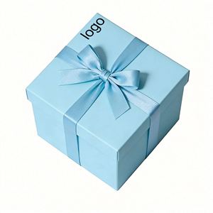 Custom Light Blue Rigid Cardboard <b>Gift</b> <b>Box</b> With Matching Satin Bow Ideal for Christmas & Premium <b>Gift</b> Packaging - Product Image 2