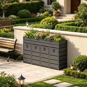 Ensemble de 4 poubelles à roulettes de 240 L avec jardinière supérieure, grande station de collecte des déchets en métal pour les places à fort trafic - Product Image 2