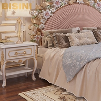 Romantisches französisches Villenhaus Prinzessinnen-Kinderzimmer Rosa Bettset Holzgeschnitzte Schmetterlinge Blumen Doppelbett