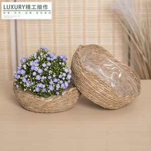 Hand Woven Straw Flower Pots Round <b>Storage</b> <b>Baskets</b> For Home Office Decor Plant Container Creative Photography Props - Product Image 5