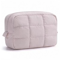 Pochette de toilette matelassée avec fermeture éclair double entièrement ouvrable, organiseur de maquillage de voyage