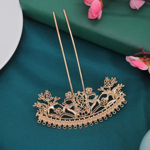 กิ๊บติดผมทรงตรงคู่ ลายฉลุ สีไม่ตก ทำจากโลหะผสม  เครื่องประดับผมโบราณสำหรับผู้หญิง ทรงผมแบบดั้งเดิม - Product Image 6