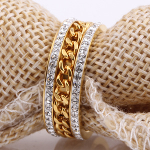 Anillo de Cadena Trenzada Dorada de 7mm con Doble Hilera de Diamantes Engastados, Joyería de Moda Unisex, Regalo - Product Image 4