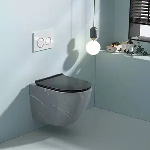 Marmer tanpa bingkai Toilet warna mudah membersihkan ruang desain hemat kamar mandi keramik dinding tergantung toilet