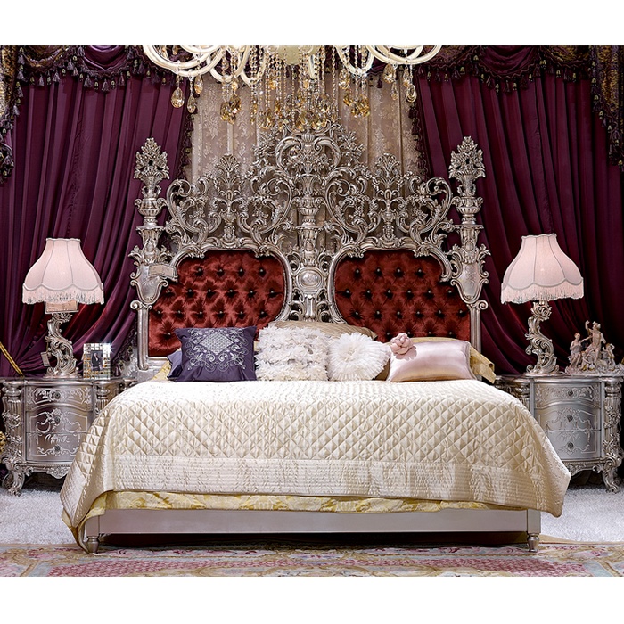 Luxury Antique Ý King Silver Rococo Bed Furniture Đối Với Palace Và Villa