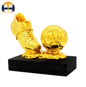 High Quality Soccer Goalkeeper Trophy Golden Boot Award Wholesale Luxury Gold Plated Metal Football Trophy Cup with Wood Base