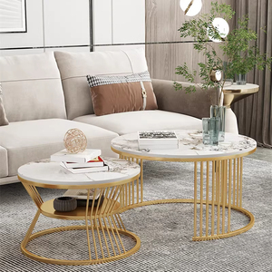Tavolino da Caffè Moderno Rotondo con Piano in Marmo e Struttura in Ferro per Soggiorno, Utilizzabile Anche Come Tavolino Laterale Accanto al Divano - Product Image 3