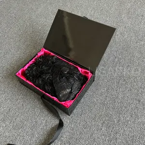 Box White Custom Luxury Human Virgin Hair Weave Black Glossy Packaging Box With Fabric Lining Custom Wig Packaging Box