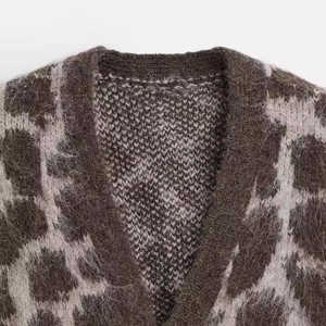 Personnalisé col en V Jacquard tricot Mohair Cardigan léopard Jacquard brossé moelleux tricot Cardigan <span class=keywords><strong>pull</strong></span> homme - Product Image 2