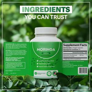 Capsules de Moringa – Complément Alimentaire Spécial US/UK – <span class=keywords><strong>Vitamine</strong></span> <span class=keywords><strong>C</strong></span>, Fer, Calcium, Protéines – Soutien au Sommeil – 60 Capsules - Product Image 1