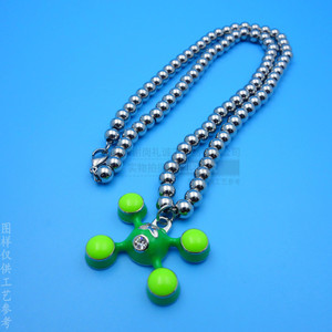 Stainless Steel <b>Beaded</b> <b>Necklace</b> With Green Cartoon Pendant For Leisure Wear - Product Image 1