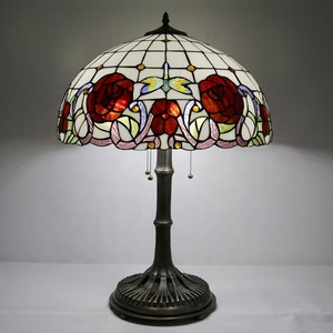 Longhuijing Tiffany Style 19.8Inch <b>Rose</b> Colored Glass <b>Light</b> with Metal Base Suitable for Living Room Bedroom Home Table Lamp - Product Image 3